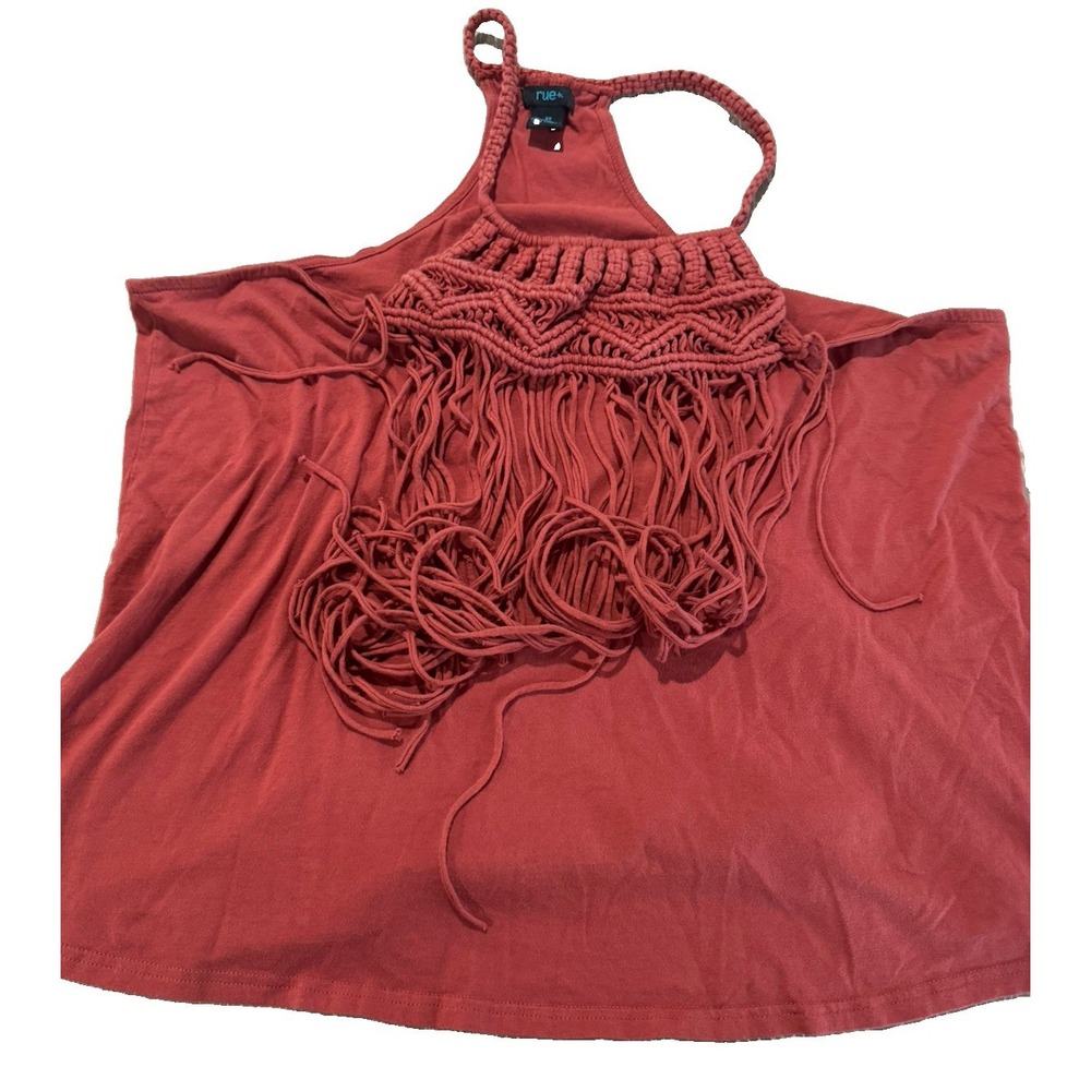 rue+ 3X Rust Macrame Fringe Halter Top Plus Boho Festival Cotton